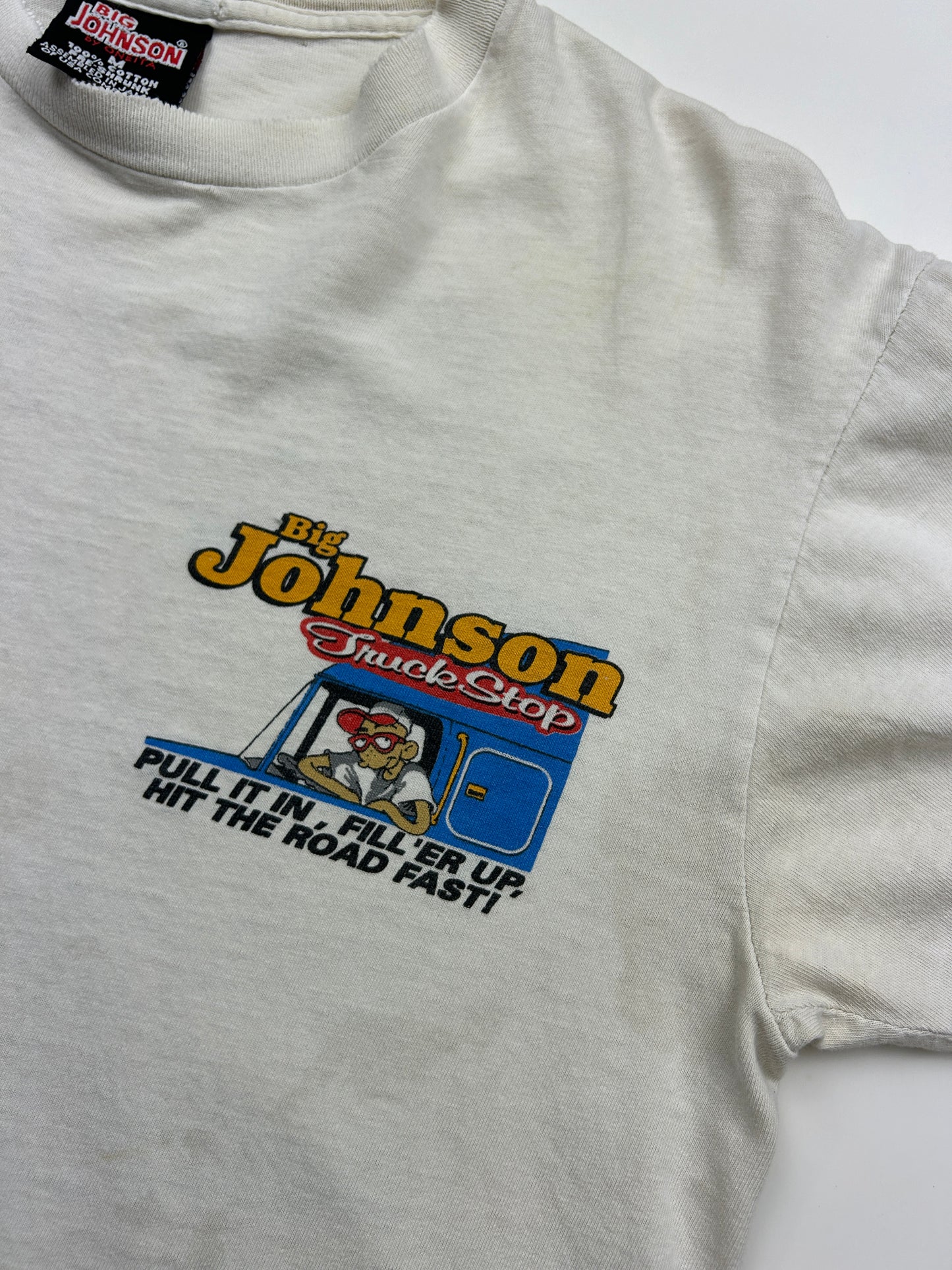 Vintage 90s Big Johnson Truck Stop Pull It In Fill'er Up T Shirt Size M
