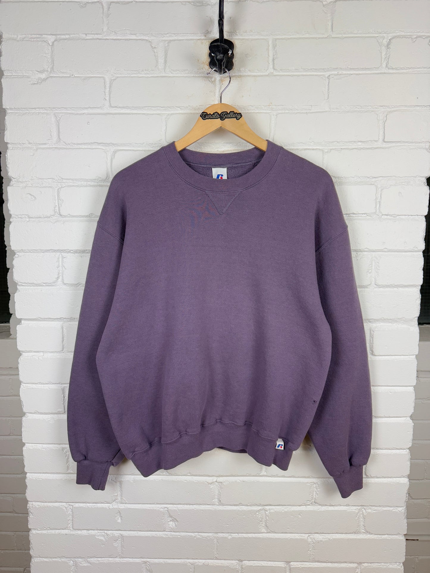 Russell Athletic Cropped Boxy Fit Blank Crewneck Sweatshirt Size L Violet Purple