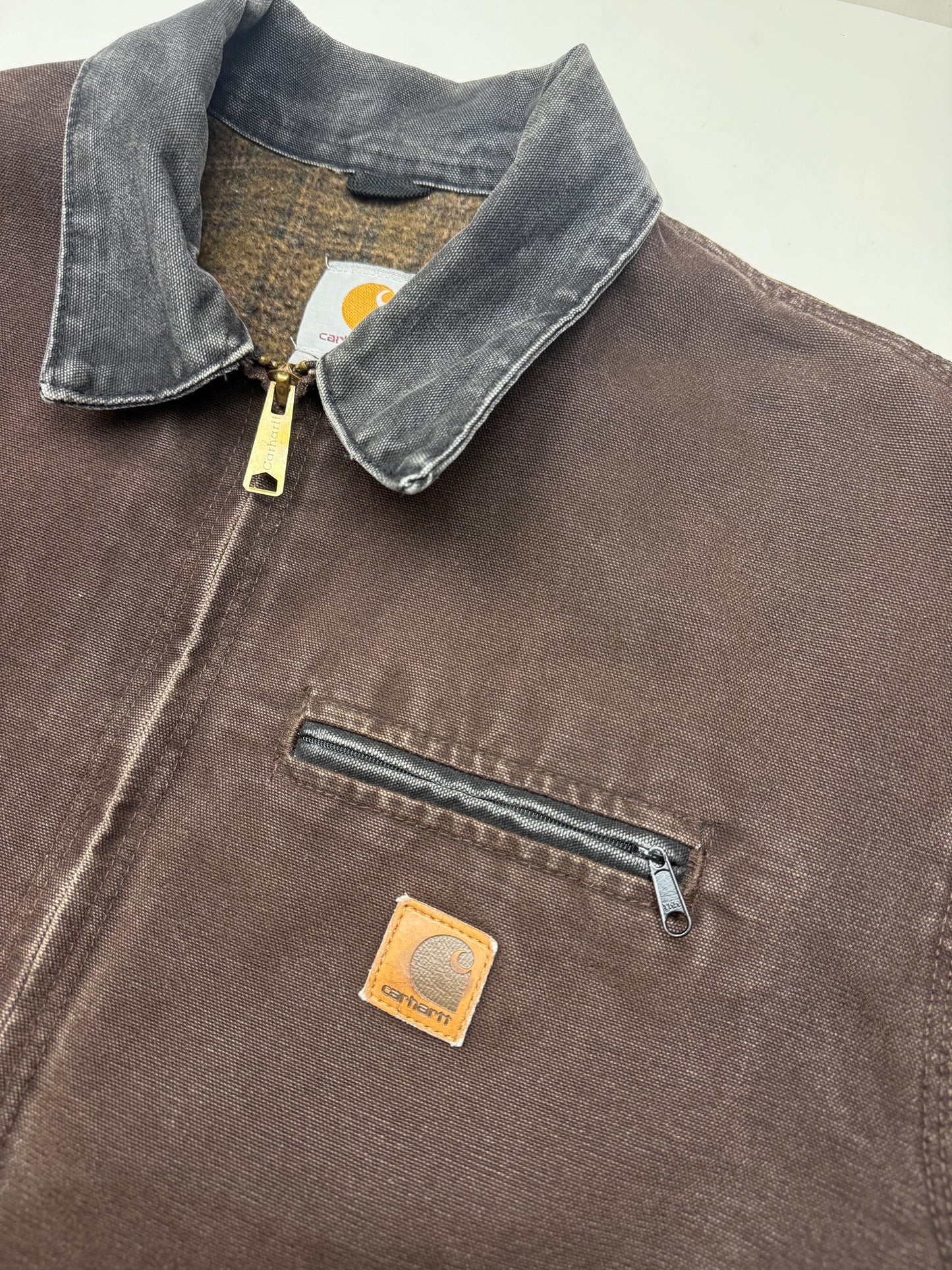Vintage Carhartt Blanket Lined Brown Canvas Detroit Cropped Jacket Size XL J97 DKB