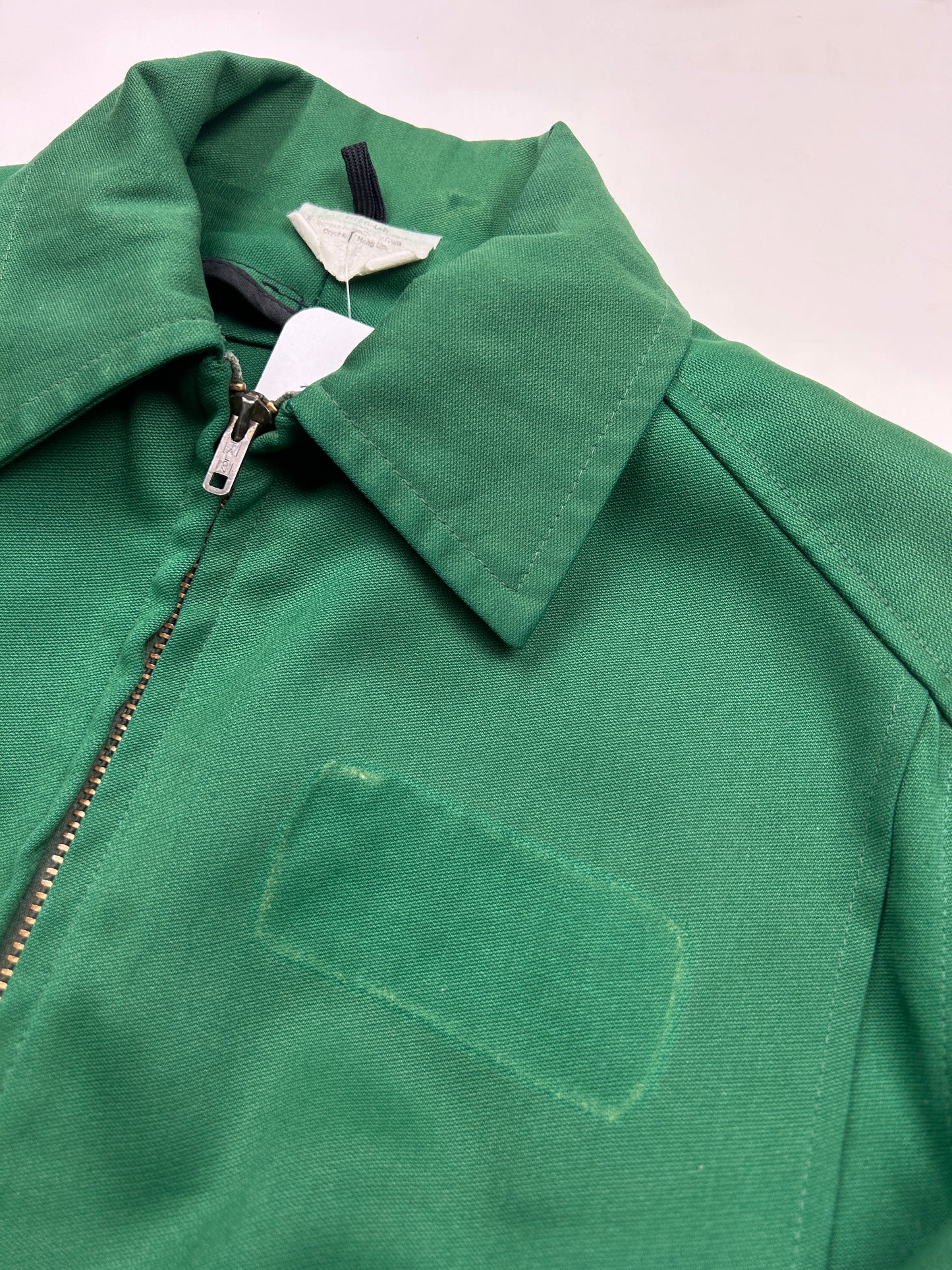Vintage 70s/80s Bear Fax Chain Stitched Mechanic Style Light Jacket Size M Green