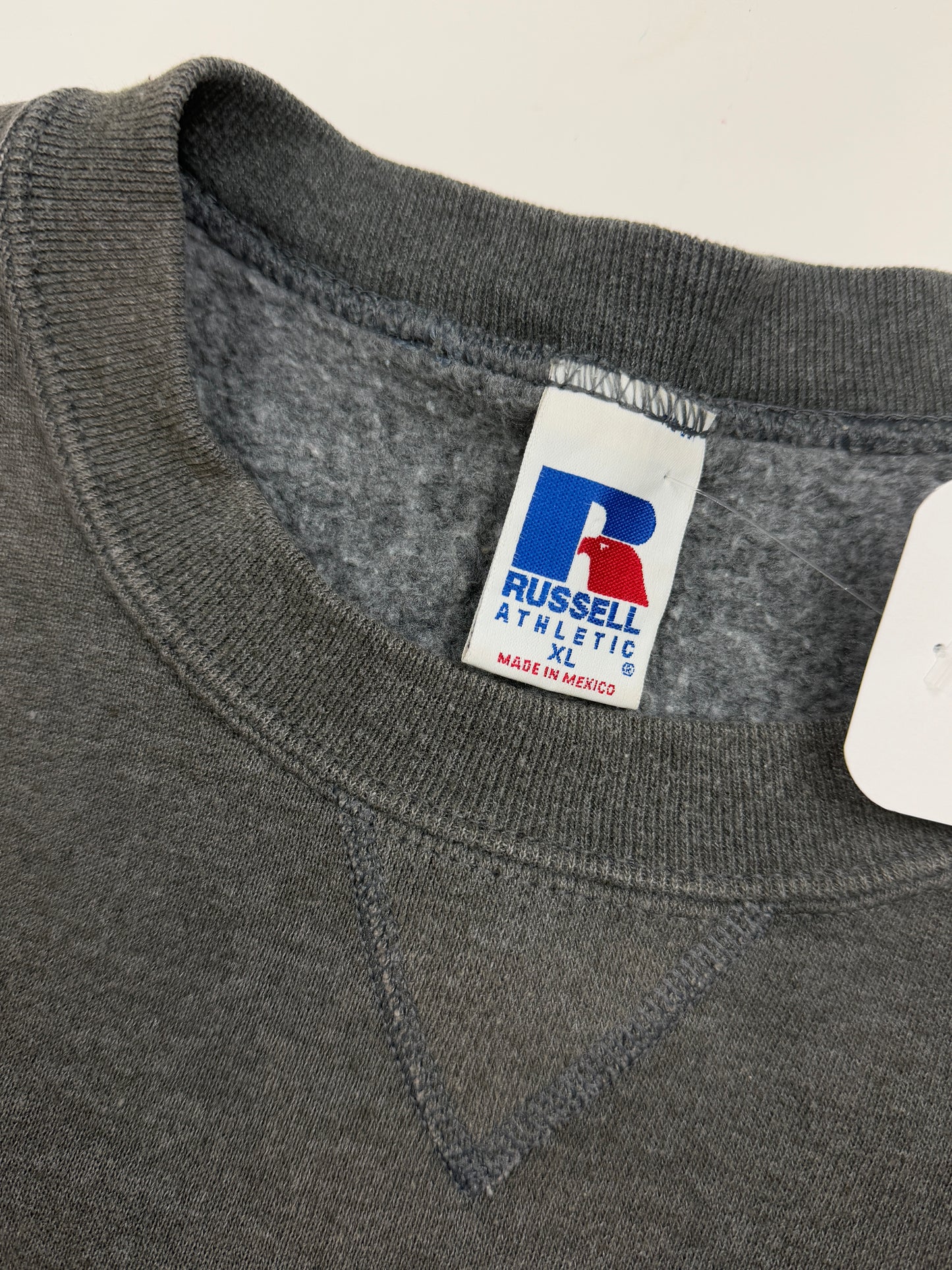 Vintage Russell Athletic Cropped Boxy Fit Blank Crewneck Sweatshirt Size XL Charcoal Gray