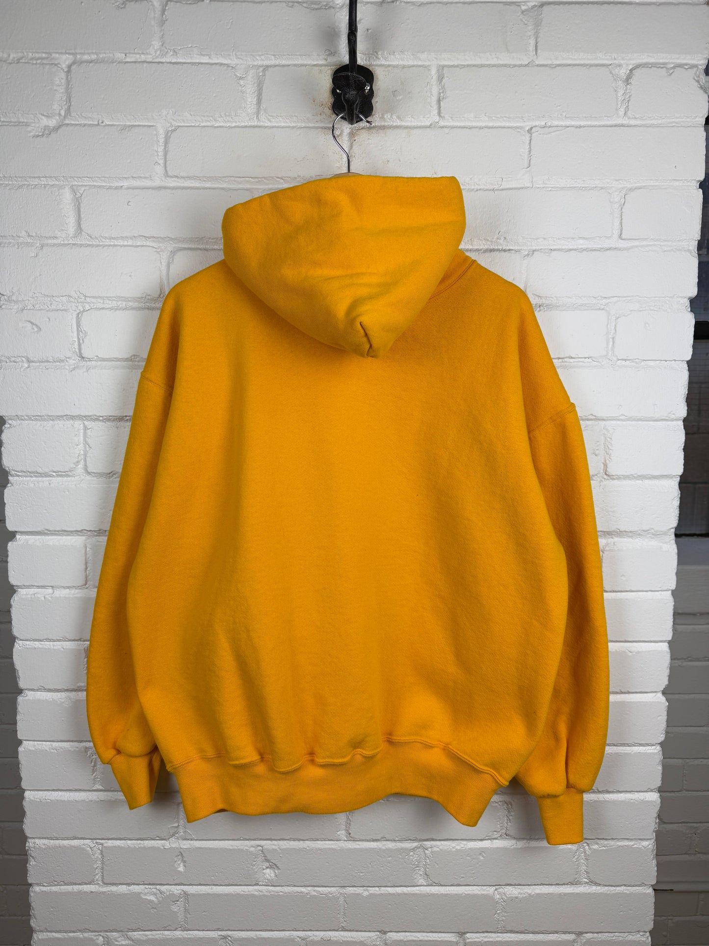 Vintage 90s Russell Athletic Cropped Boxy Fit Blank Hooded Sweatshirt Size XL Yellow