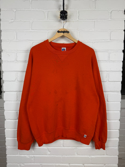 Vintage Russell Athletic Boxy Fit Blank Crewneck Sweatshirt Size L Orange