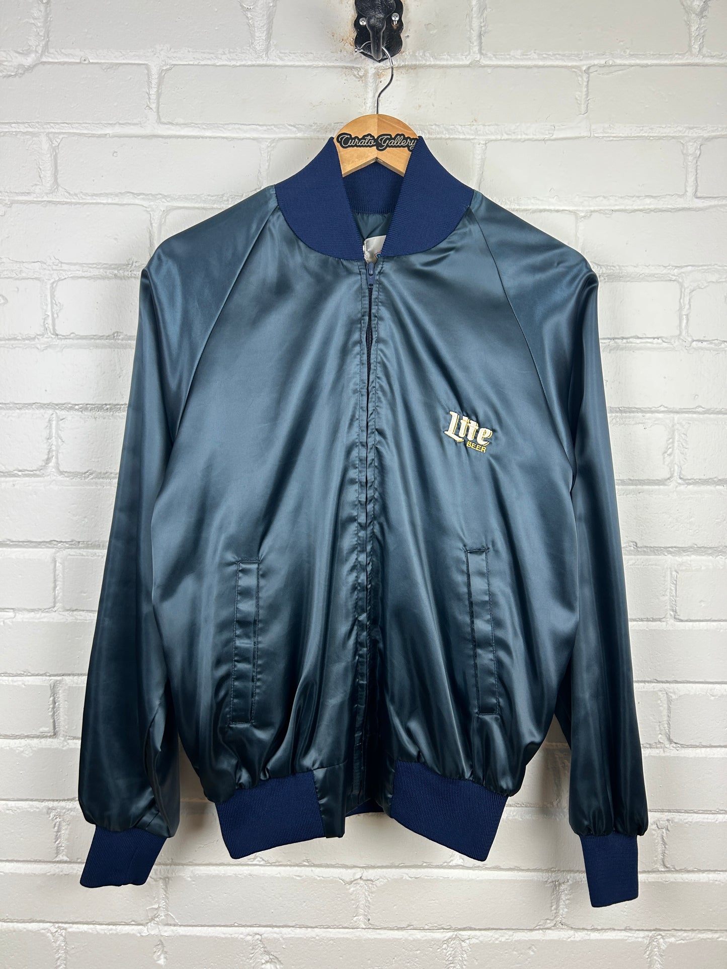 Vintage 80s/90s Miller Lite Beer Embroidered Satin bomber Jacket Size M