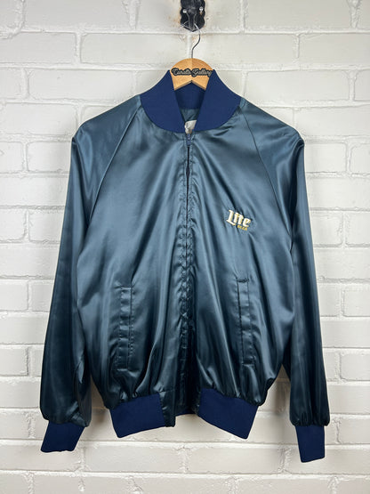 Vintage 80s/90s Miller Lite Beer Embroidered Satin bomber Jacket Size M