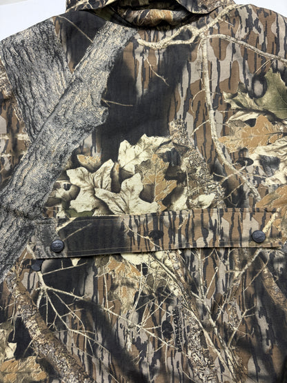 Vintage Mossy Oak Break Up Tree Camo Nylon Fleece Reversible Convertible Vest Jacket Size XXL