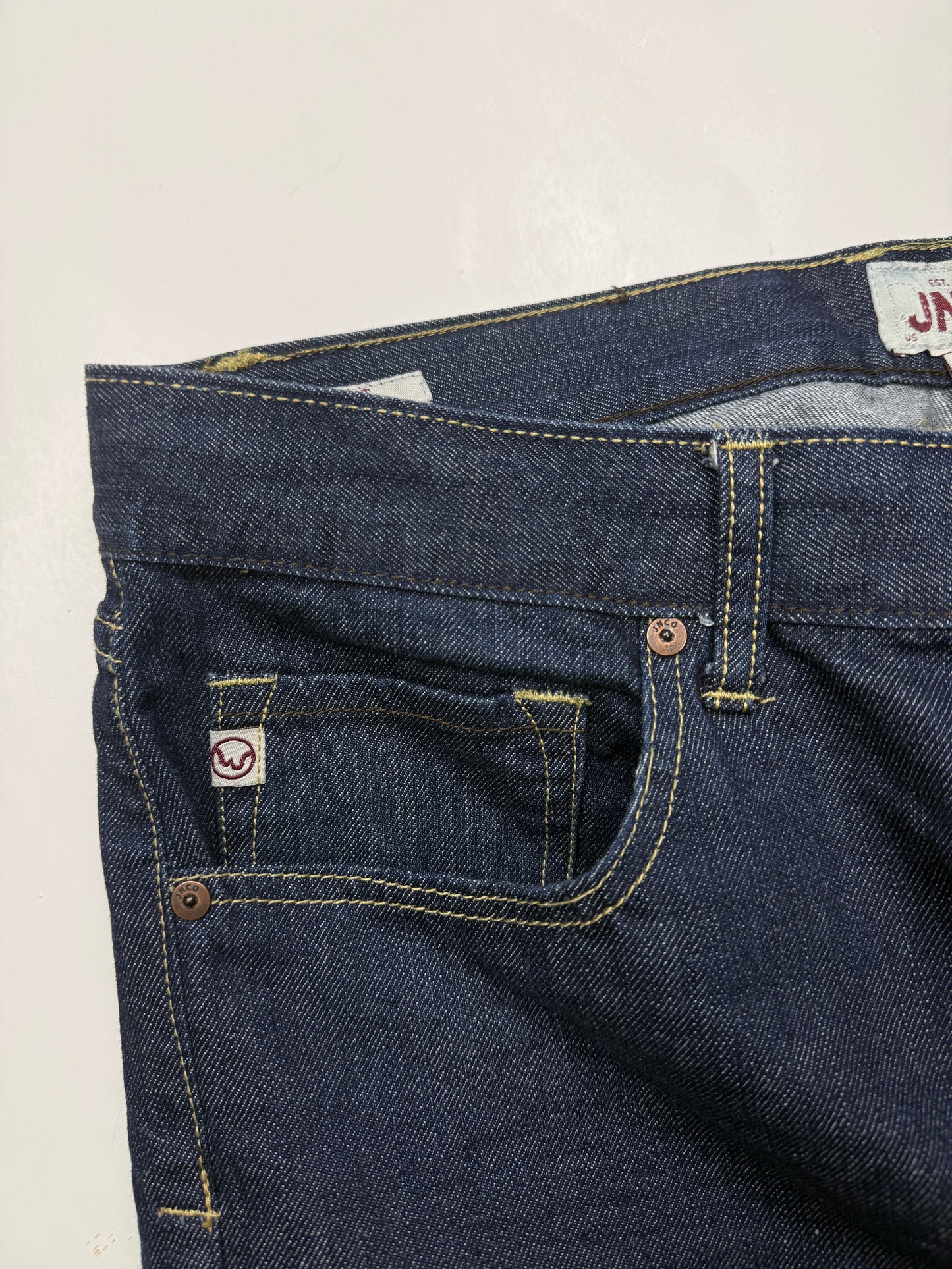 Vintage Y2K JNCO Slim Straight 101 Dark Wash Embroidered Pockets Denim Jeans Size 42W