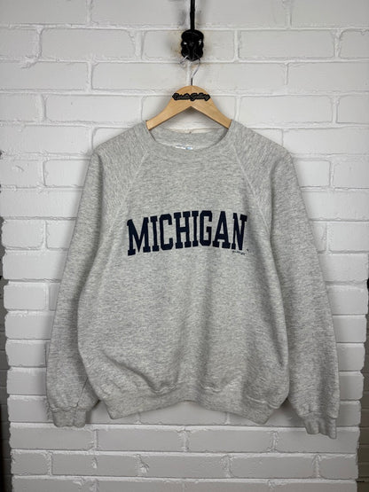 Vintage 80s/90s Michigan Wolverines NCAA Spell Out Collegiate Crewneck Sweatshirt Size XL