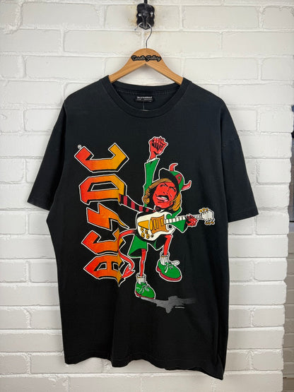 Vintage 2000 AC/DC Brian Johnson Devil Graphic Rock And Roll Band Music T Shirt Size XXL
