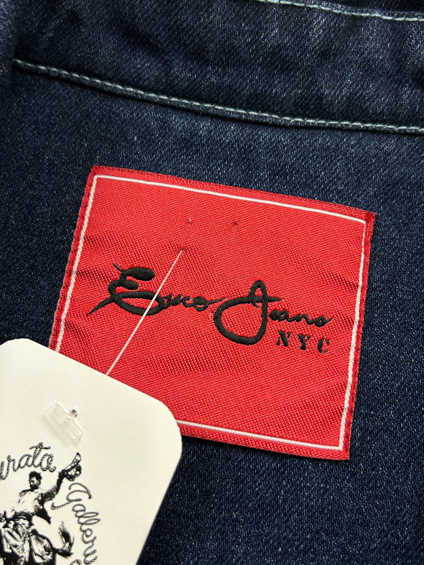 Vintage Y2K Exco Jeans Bulldog American Flag Trucker Denim Jacket Size L