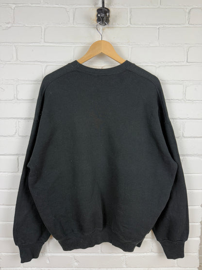 Vintage 90s Russell Athletic Cropped Boxy Fit Blank Crewneck Sweatshirt Size XXL Black