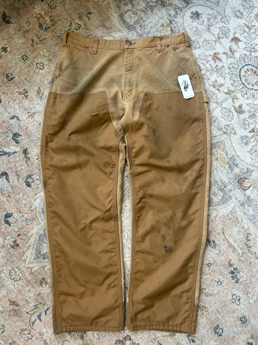 Carhartt Canvas Work-Wear Double Knee Dungaree Fit Pants Size 40W Beige B292