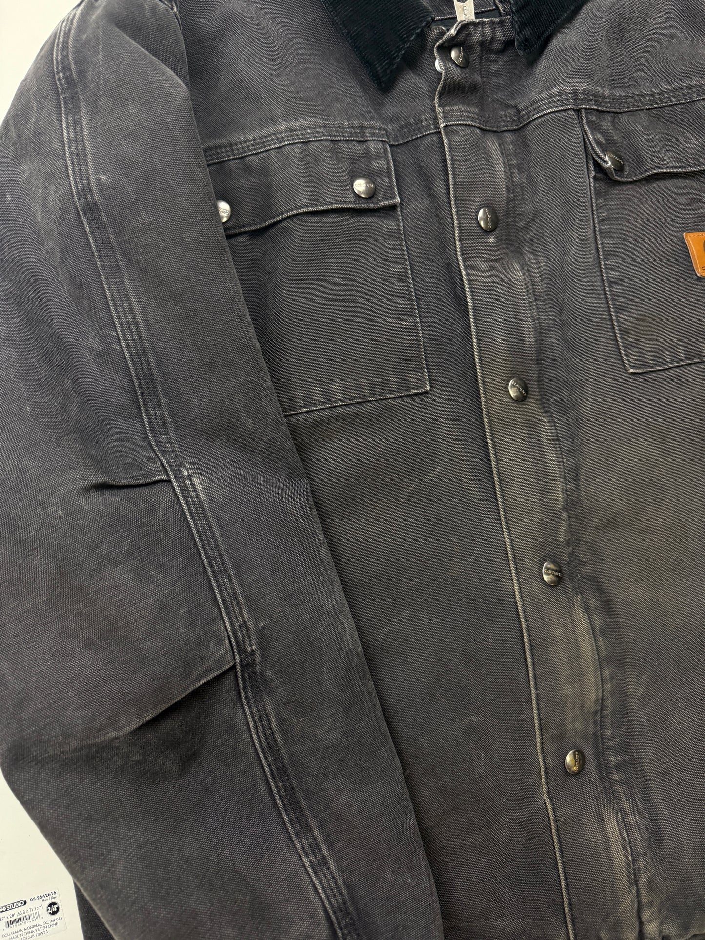Carhartt Insulated Canvas Work Wear Barn Coat Cord Collar Size XL Black