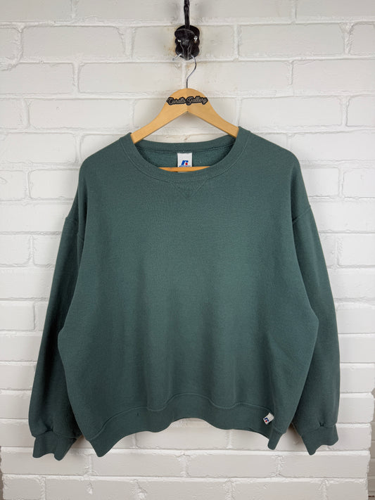 Russell Athletic Cropped Boxy Fit Blank Crewneck Sweatshirt Size L Muted Green