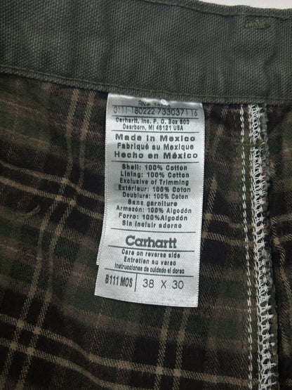 Carhartt Canvas Work Wear Carpenter Plaid Lined Pants Size 36W Sage Green
