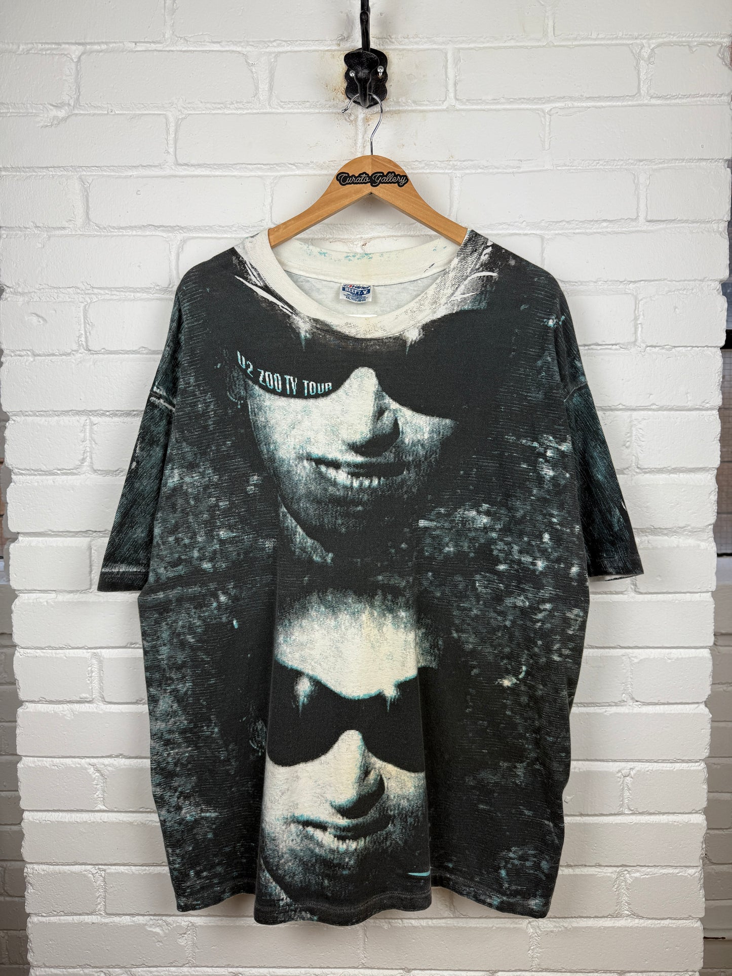 Vintage 1992 U2 Zoo TV Tour All Over Print Band Music T Shirt Size XXL 90s