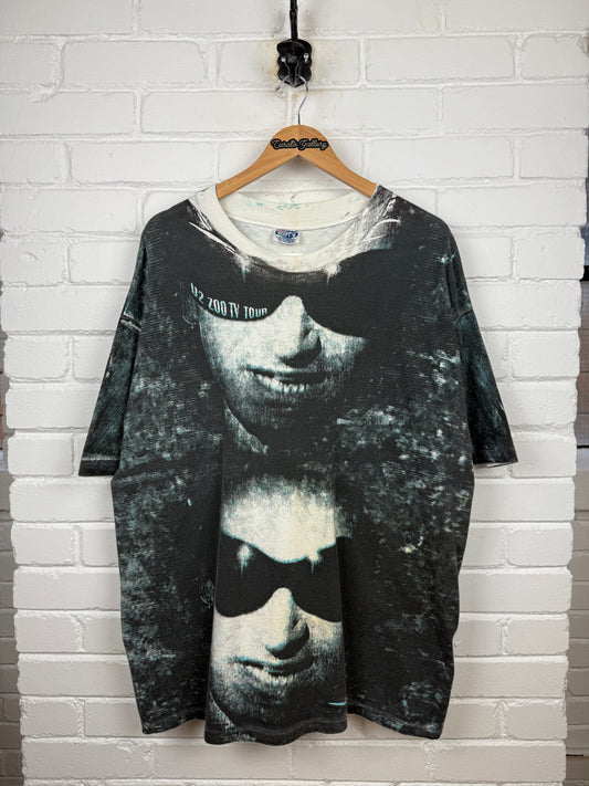 Vintage 1992 U2 Zoo TV Tour All Over Print Band Music T Shirt Size XXL 90s
