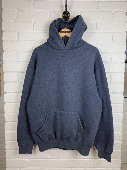 Vintage Russell Athletic Blank Hooded Sweatshirt Size LT Charcoal Blue