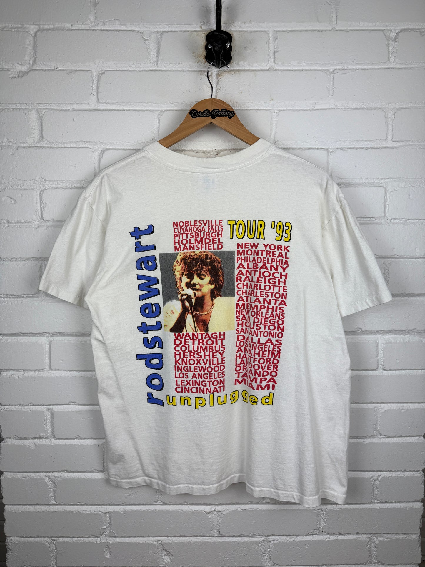 Vintage 1993 Rod Stewart Unplugged Tour Parking Lot Band Music T Shirt Size L 90s