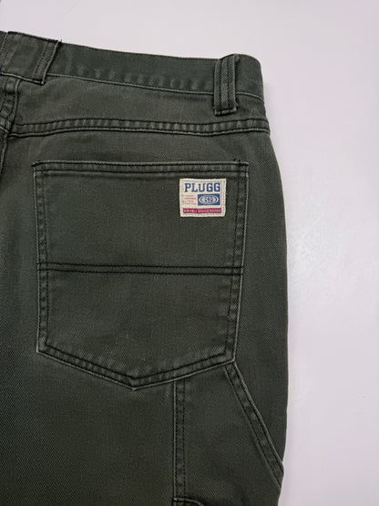 Vintage Y2K Plugg Double Knee Utility Pocket Baggy Carpenter Style Denim Pants Size 37W