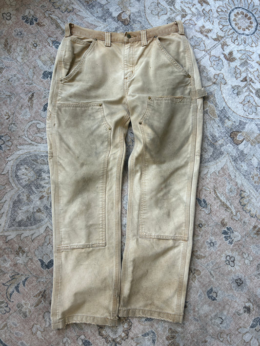 Carhartt Canvas Work-Wear Double Knees Relaxed Fit Pants Size 32W Beige