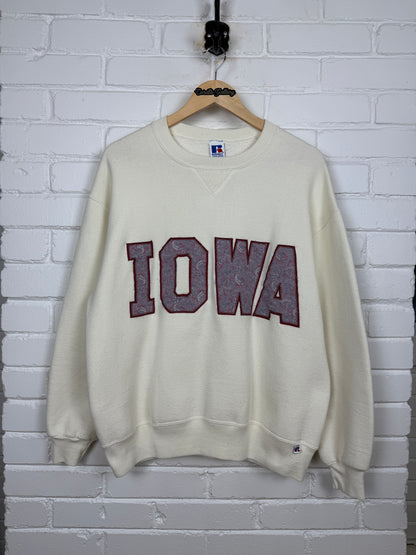 Vintage 90s Iowa Embroidered Paisley Spell Out Russel Athletic Crewneck Sweatshirt Size XL