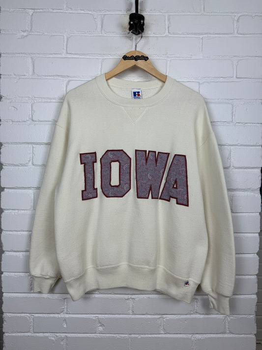 Vintage 90s Iowa Embroidered Paisley Spell Out Russel Athletic Crewneck Sweatshirt Size XL