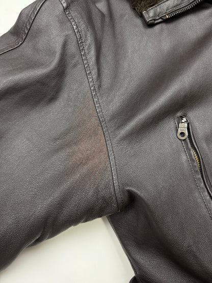 Vintage 90s Dimension Leather Faux Sherling Leather Bomber Jacket Size XL