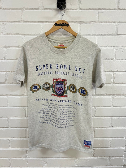 Vintage 1991 Super Bowl XXV Silver Anniversary Game NFL Nutmeg T Shirt Size M 90s
