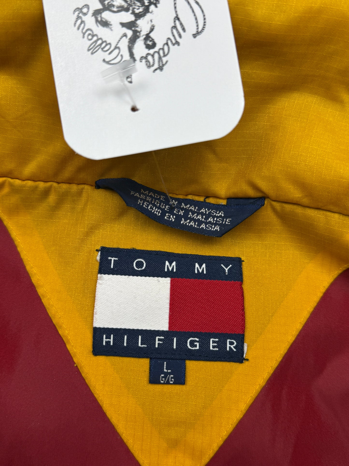 Vintage 90s Tommy Hilfiger Embroidered Flag Down Feathers Insulated Puffer Jacket Size L