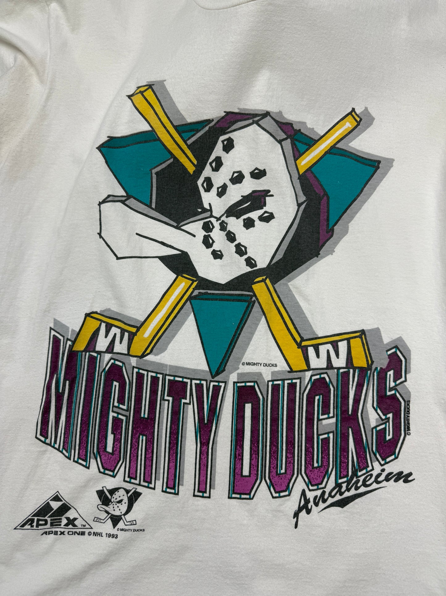 Vintage 1993 Anaheim Mighty Ducks Animated Logo NHL Apex One T Shirt Size L 90s