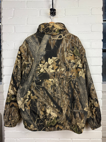 Vintage Mossy Oak Break Up Tree Camo Nylon Fleece Reversible Convertible Vest Jacket Size XXL