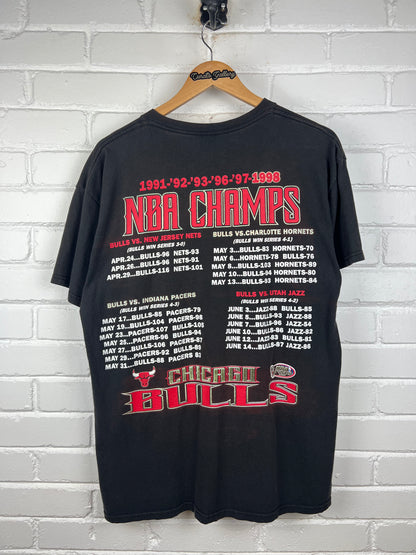 vintage 1998 Chicago Bulls NBA Champs Road To The Finals Stats Front & Back Graphic T Shirt Size L 90s