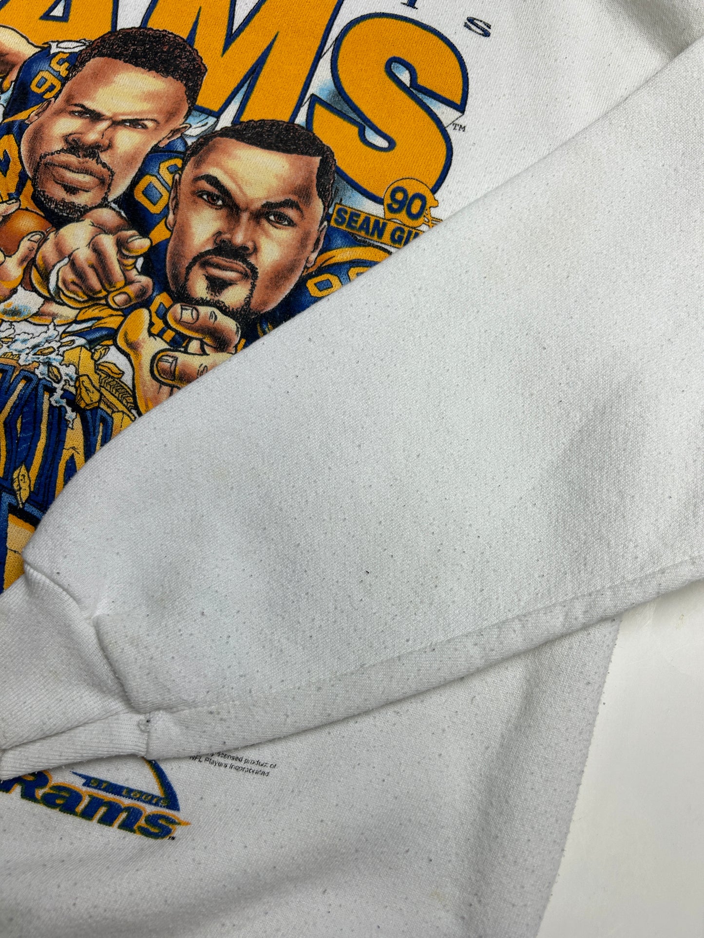 Vintage 1995 St Louis Rams Wrecking Crew Bettis Gilbert Caricature NFL Sweatshirt Size L 90s