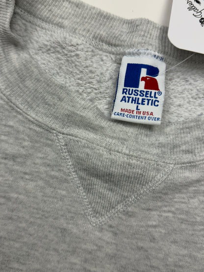 Vintage 90s Russell Athletic Cropped Boxy Fit Blank Crewneck Sweatshirt Size L Heather Gray