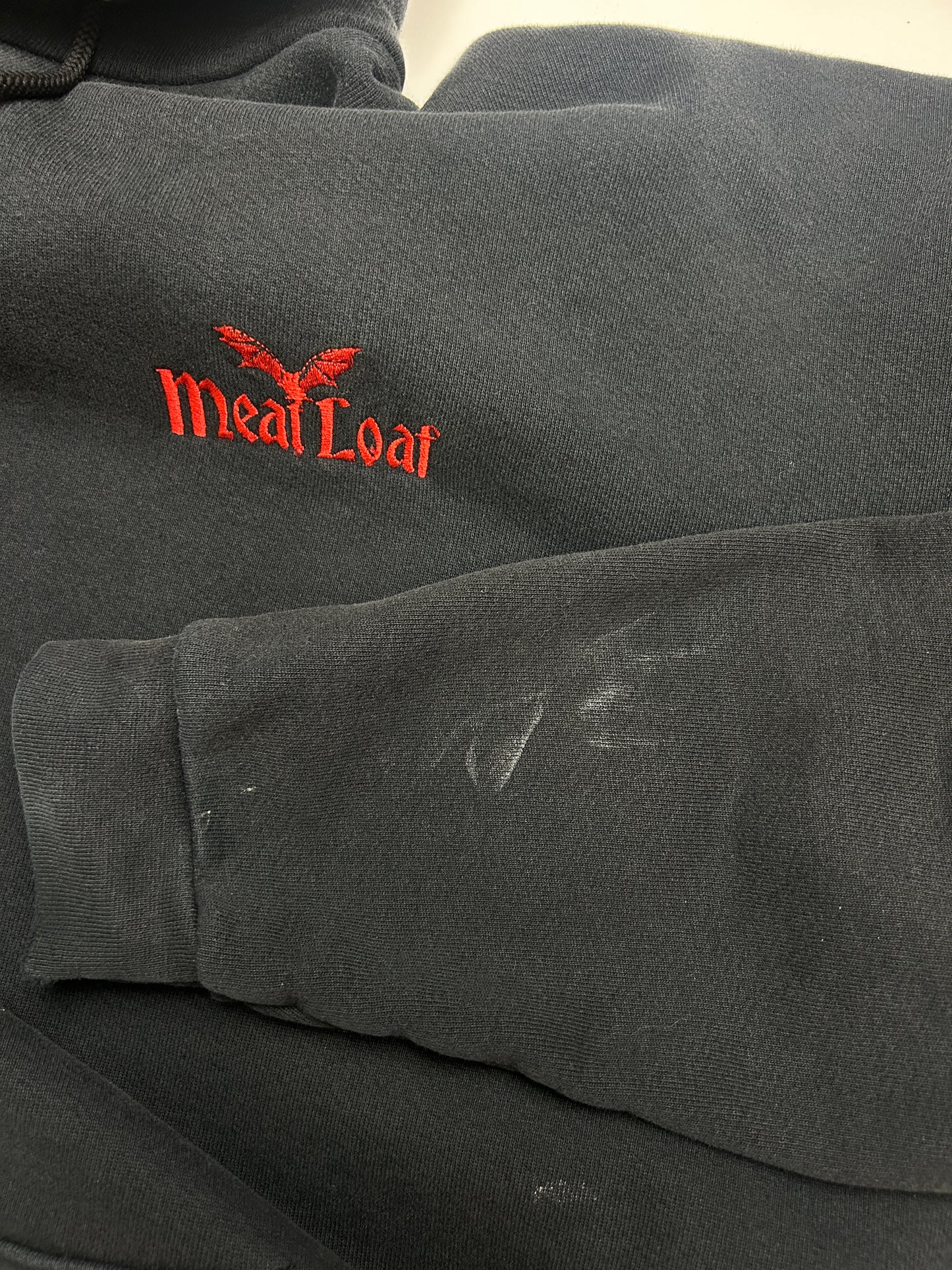 Vintage 90s Meatloaf Bat Embroidered Band Music Hooded Sweatshirt Size XL