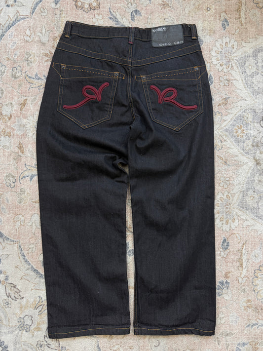 Vintage Y2K Rocawear Embroidered Back Pocket Black Denim Pants Size 36W