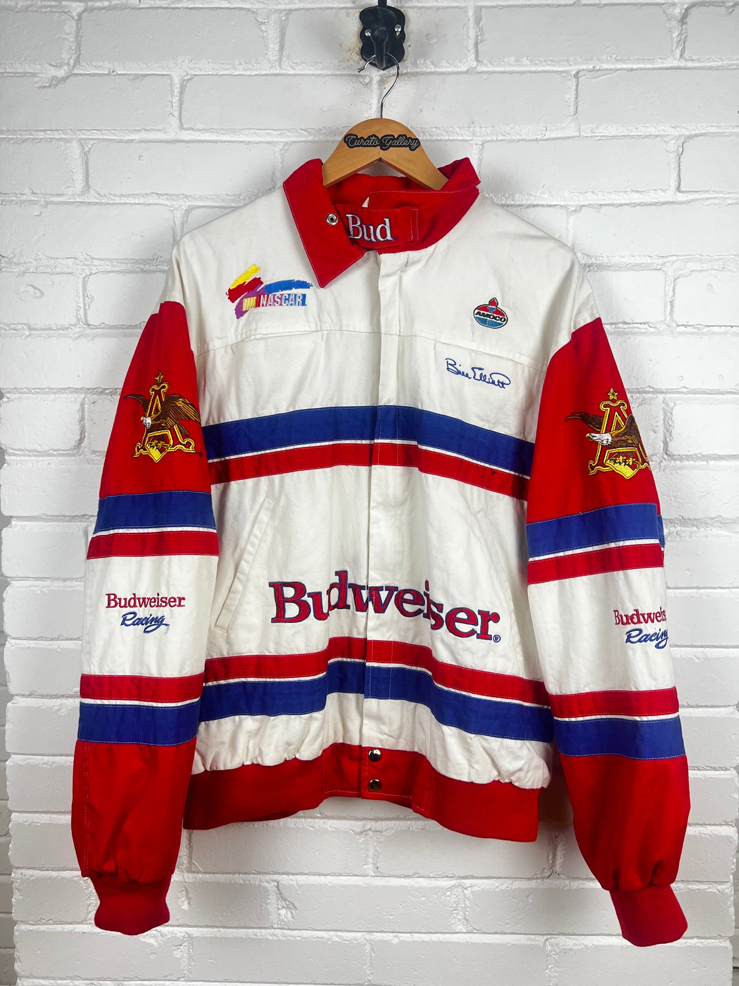 Vintage 90s Bill Elliott Budweiser Racing Embroidered Nascar Jacket Size XL