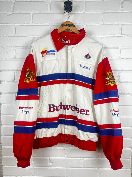 Vintage 90s Bill Elliott Budweiser Racing Embroidered Nascar Jacket Size XL
