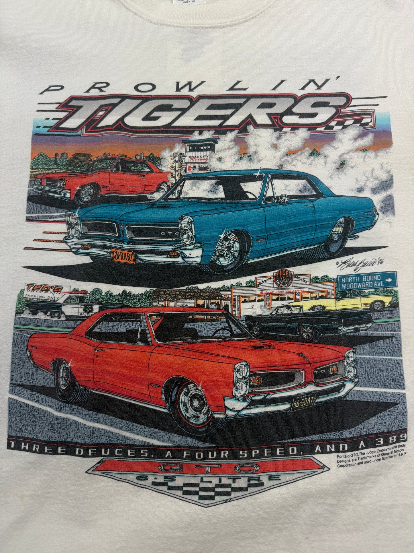 Vintage 1996 Prowlin Tigers Pontiac GTO Classic Car Muscle Racing T Shirt Size L 90s