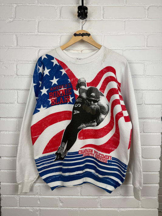 Vintage 1994 Bonnie Blair Americas Gold Rush Ice Skating AOP Olympic Sweatshirt Size XL 90s