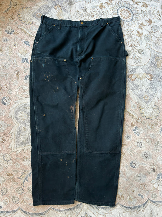 Vintage 90s Carhartt Canvas Work-Wear Double Knees Dungaree Fit Pants Size 40W B01 Black