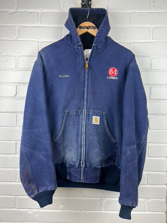 Vintage 90s Carhartt Thermal Lined Work Wear Hooded Bomber Jacket Size XL J03 Navy Blue