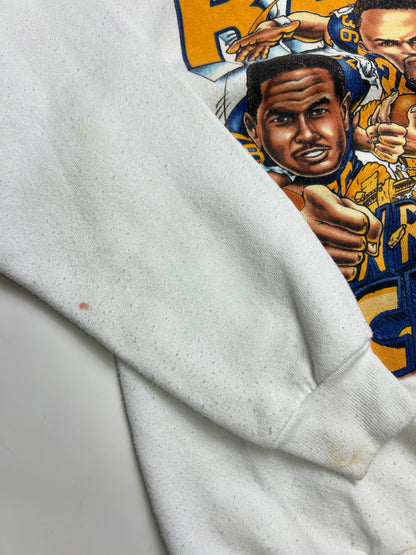 Vintage 1995 St Louis Rams Wrecking Crew Bettis Gilbert Caricature NFL Sweatshirt Size L 90s