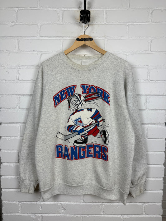 Vintage 90s New York Rangers NHL Looney Tunes bugs Bunny Hockey Crewneck Sweatshirt Size XL