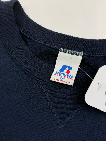 Russell Athletic Cropped Boxy Fit Blank Crewneck Sweatshirt Size XXL Navy Blue