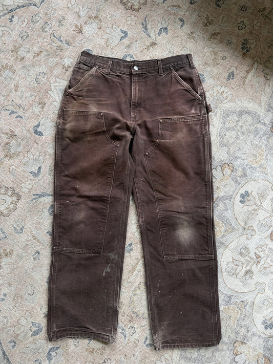 Vintage Carhartt Canvas Work Wear Double Knee Loose Fit Pants Size 34W B136 Brown