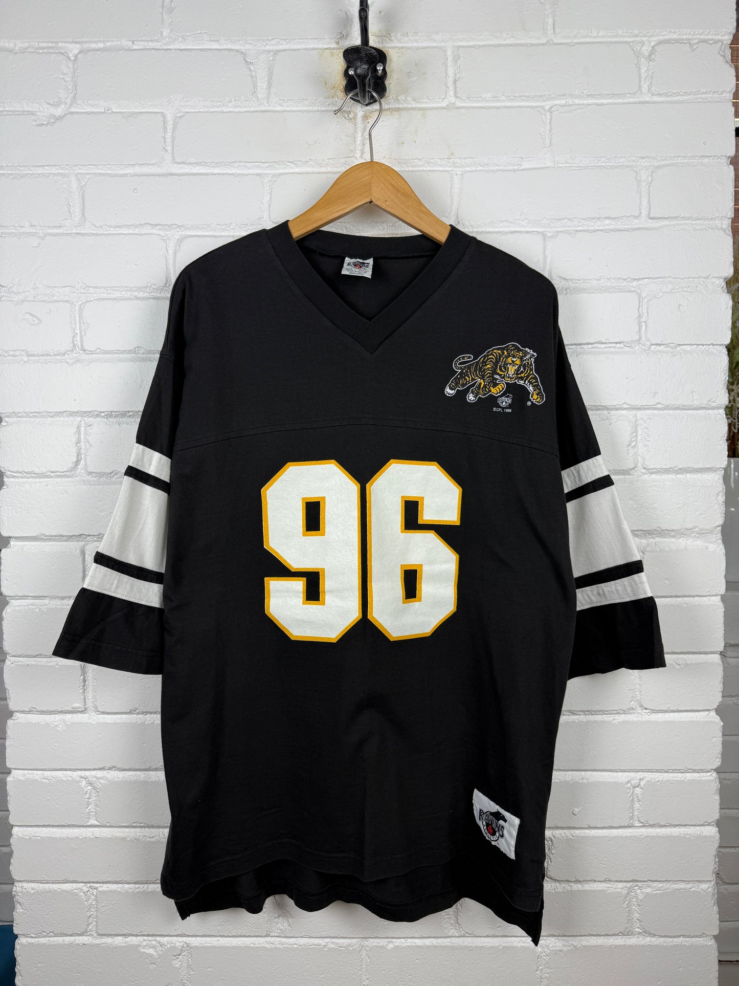 Vintage 1996 Hamilton Tiger Cats Number 96 Football Ravens T Shirt Jersey Size M