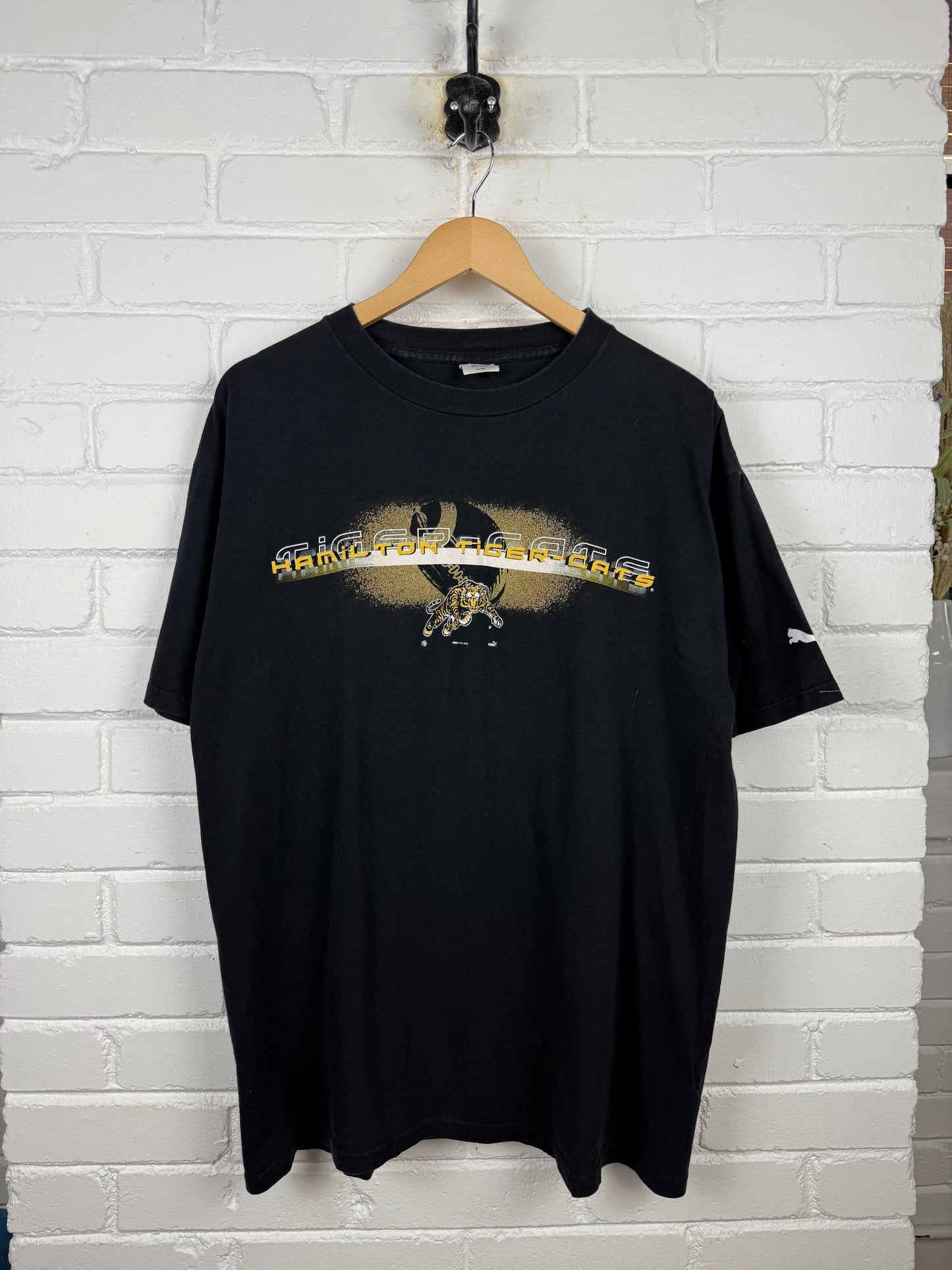 Vintage 2002 Hamilton Tiger Cats Spell Out Graphic Puma T Shirt Size L