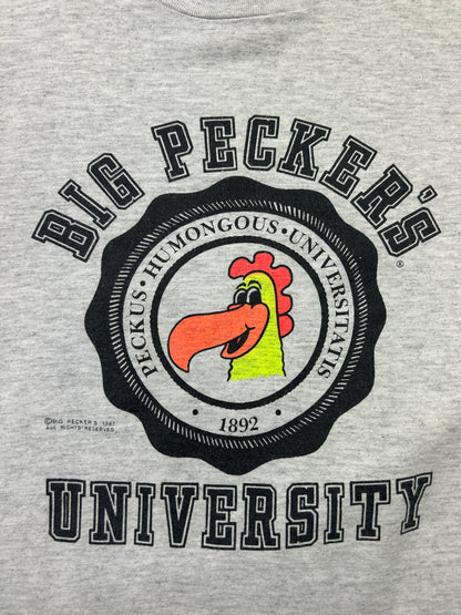 Vintage 1987 Big Peckers University Humungos Crest Parody T Shirt Size L 80s